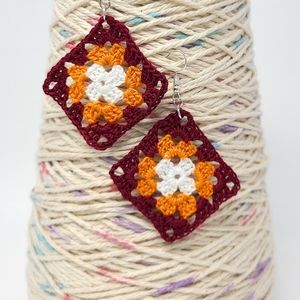Handmade VT Virginia tech hokies inspired crochet granny square earrings